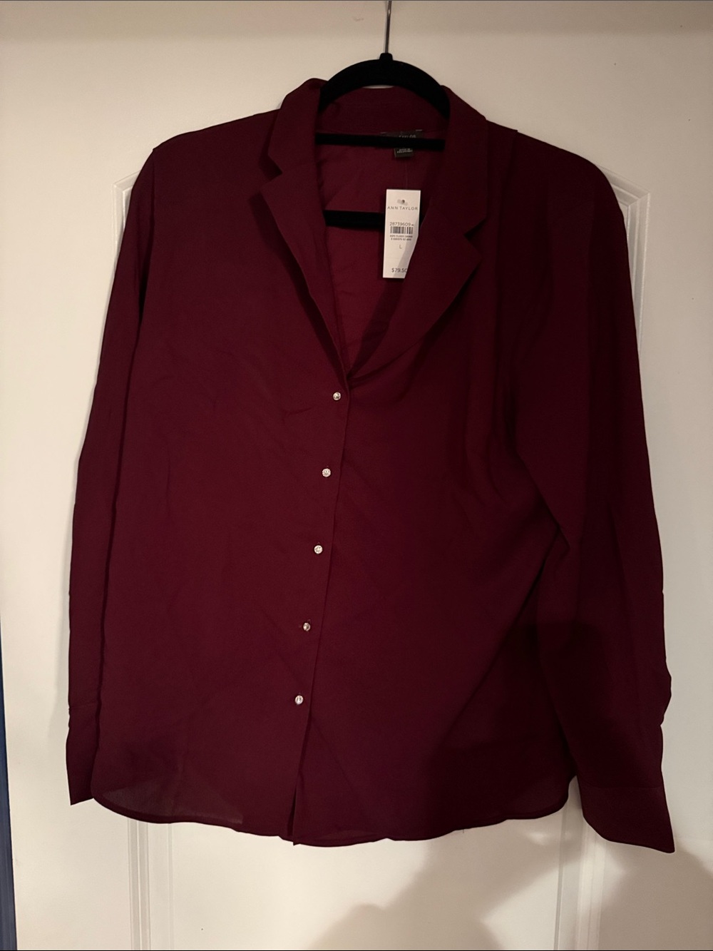 Ann Taylor Burgundy Button-Front Blouse